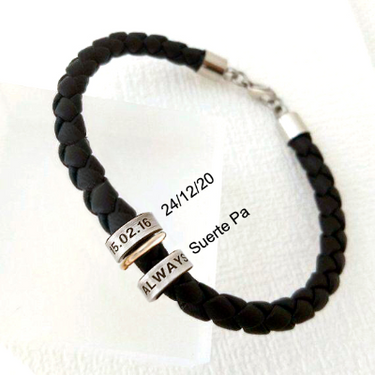 Pulsera sencilla con 2 aros de plata y argollas grabado